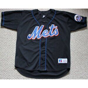 MLB Baseball Vintage New York Mets Sewn Jersey L Large Black Russell Athletic